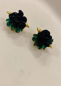 Emerald Green Floral Earrings And Ring