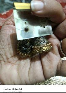 Exquisite Black &amp; Gold Jhumka Earrings