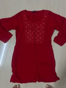 Libas Embellished Red Short Kurta