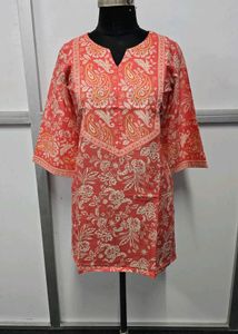 pinkish orange short kurta