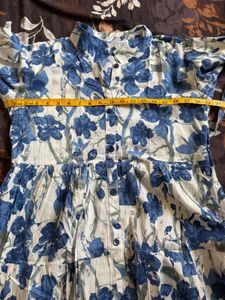 Blue Floral Tiered Midi Dress