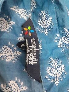 Blue Printed Shirt Style Top For Women's