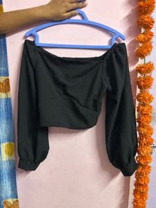 Black Off-Shoulder Puff Sleeve Top