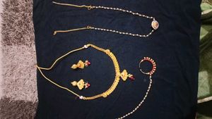 Elegant Gold Necklace &amp; Earring Set with Nose Ring