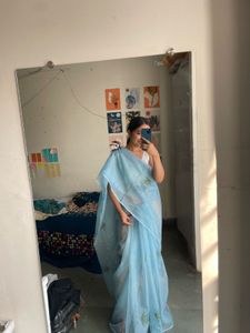 Beautiful Blue Organza Saree