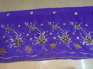 Vibrant Purple Dupatta with Gold Border