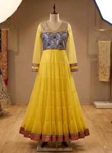 Stunning Yellow Tiered Anarkali Gown