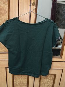Solid Green V-Neck Casual Top