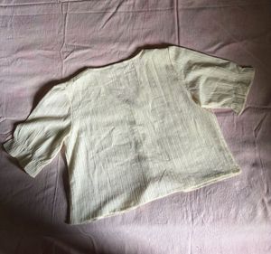 Cream Textured Button-Up Blouse