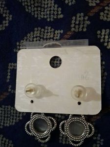 Silver Oxidised Mirror Drop Earrings ✨ | Free Size