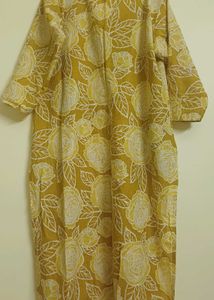 Yellow Floral Kurta Set with Embellished Neckline