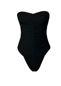 Chic Black Ruched Strapless One-Piece Swimsuit