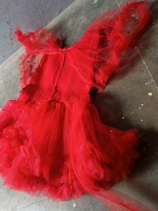 Girls Maroon Net Frock