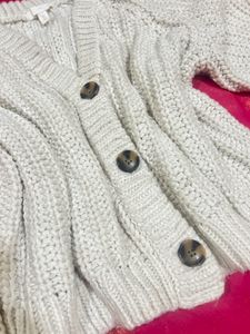 white  Knit Button-Up Cardigan