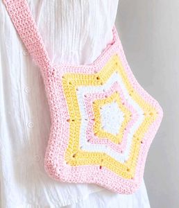 Crochet Star Sling Bag - Pink &amp; Yellow