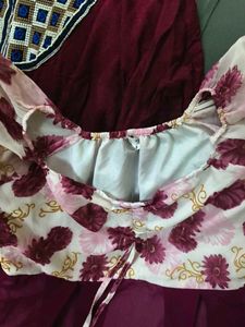 Maroon Kurta Set with Floral Print