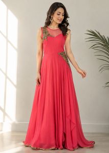 Stunning Coral Ethnic Gown with Embellishments