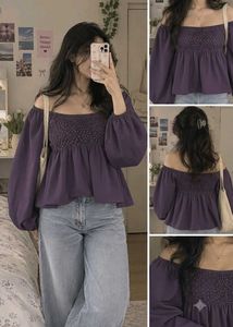 Purple Smocked Off-Shoulder Top