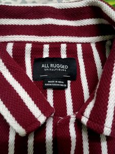 Meroon With White Striped Shirt For Men