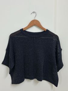 Sparkly Black Cropped Knit Top