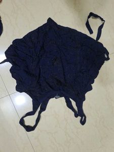 Embroidered Navy Blue Wrap Top