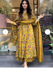 Vibrant Yellow Floral Print Kurta Set