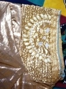Stunning Blue Saree with Golden Embellishments