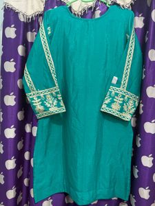 Elegant Teal Kurta Set with Gold Embroidery