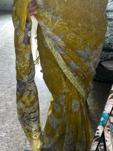 Olive-Mustard Floral Grace Saree, Lightweight