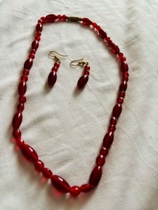❤️‍🔥Vintage Dark Red Beaded Necklace+Earring Set