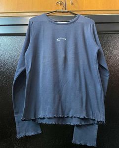 Navy Blue Long Sleeve Lettuce Hem Top