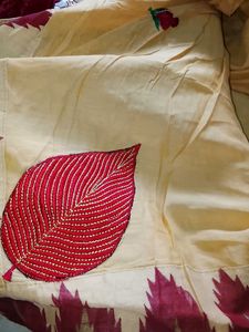 Cream Saree with Embroidered Flower