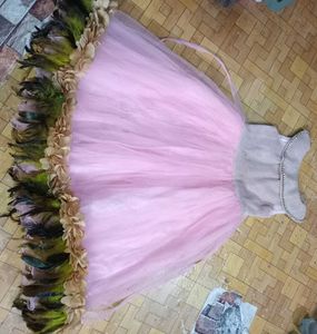 Sparkling Pink Tulle Feather Dress