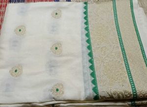 New Elegant Cream Saree with Gold Border