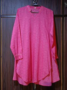 Pink Kurta with Glitter Stripes