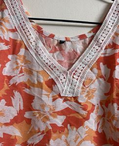Orange Floral Print Kurta