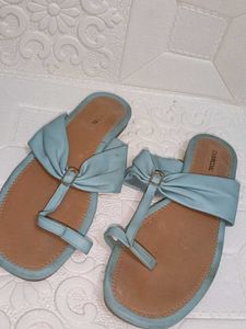 Light Blue Bow Detail Flat Sandals