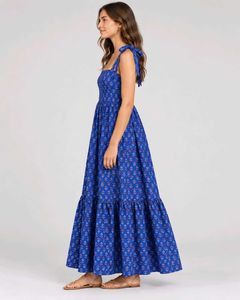 Blue Floral Tiered Maxi Dress