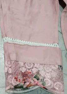 Elegant Pink Floral Kurta Set with Lace