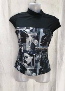 Graphic Print Mock Neck Top