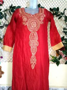 🔥MEGA SALE🔥 Red Kurti with Golden Embroidery