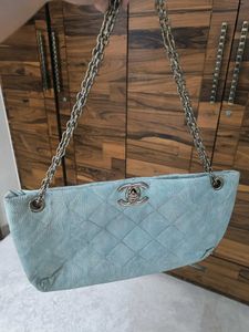 Stylish Chanel Light Blue Quilted Shoulder Bag