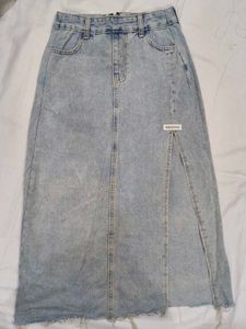 Denim Midi Skirt with Slit
