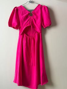 Hot Pink Puff Sleeve Square Neck Mini Dress