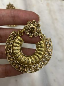 Stone Studded Golden Earrings