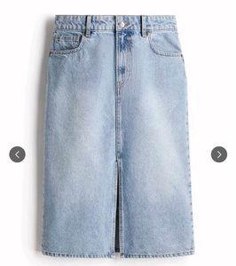 Denim Midi Skirt with Slit