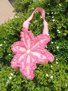 Crocheted Pink Flower Shoulder Bag