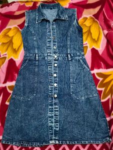 Sleeveless Denim Button-Up Dress