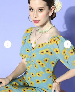 Blue Sunflower Print Dress