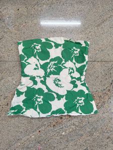 Green Floral Strapless Top